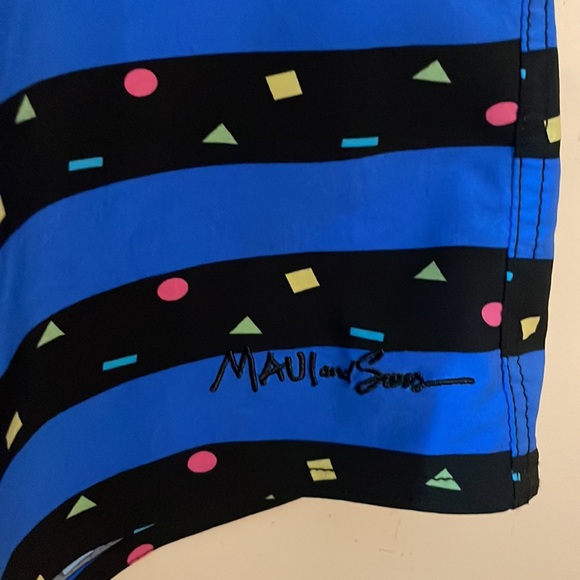 Maui and Sons Blue Geometric Swim Board Shorts Size 32 - Picture 6 of 16